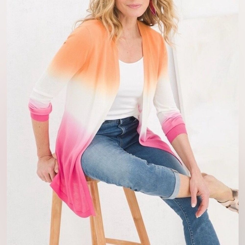 NWT Chico's Paradise Lily Dip Dyed Cardigan Size Large Beachy Airy